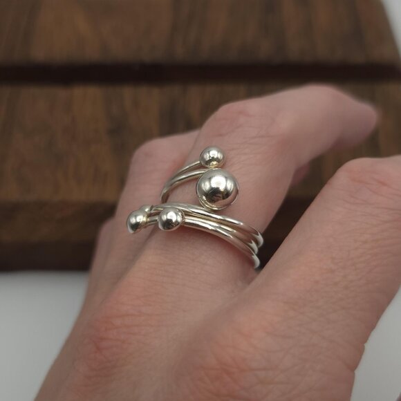 Size 9 Sterling Silver Abstract Orbs Ring A801 - Picture 2 of 7